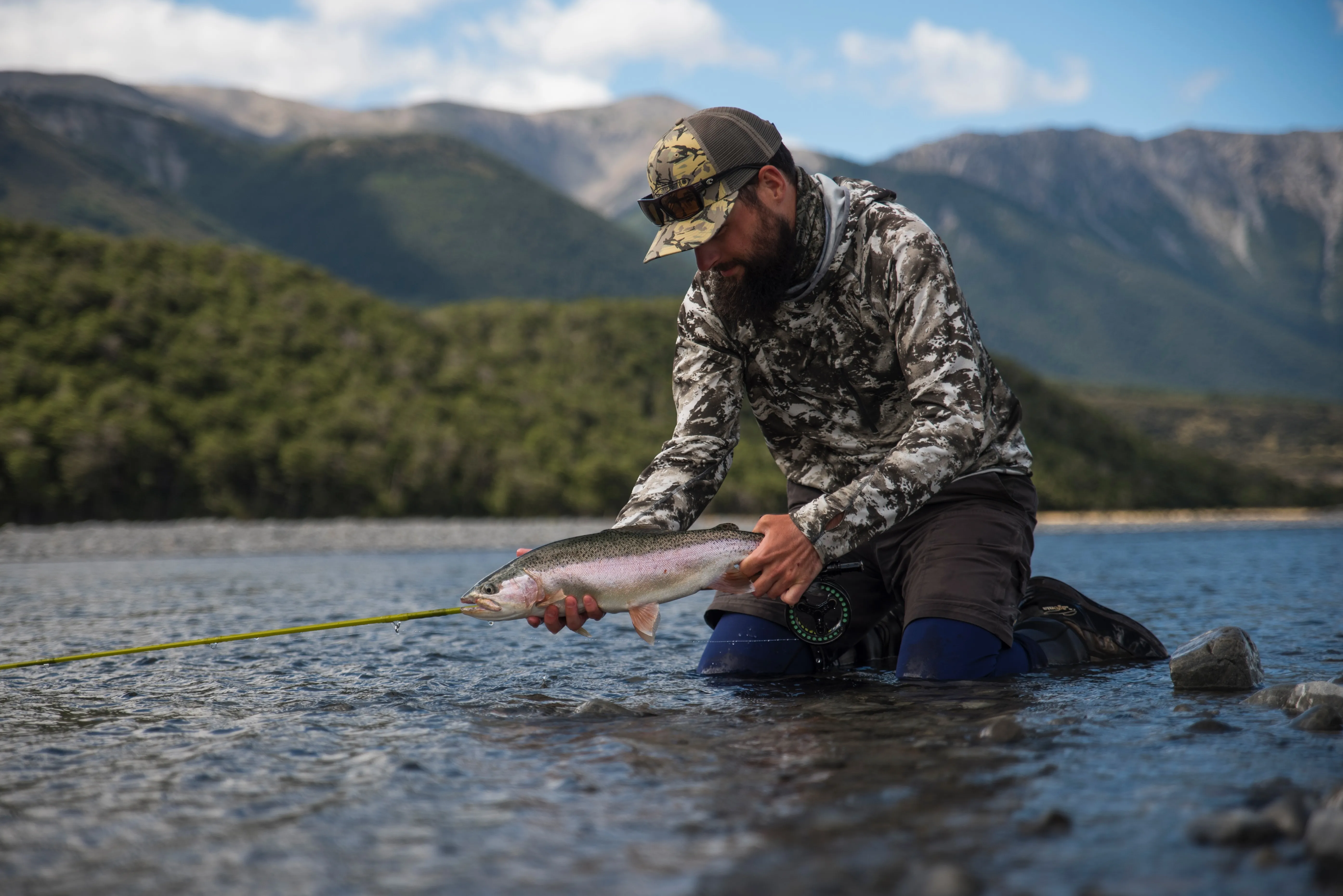 A stunning, clean rainbow trout showing off its vivid colors. Rainbow trout are surprising hard to spot underwater, much harder than brown trout.
